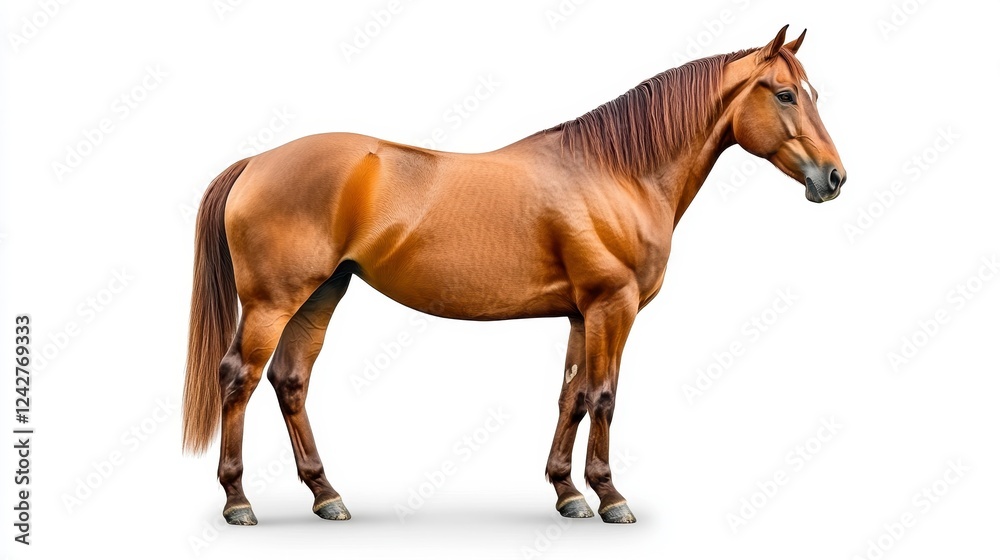 Obraz premium Majestic Brown Horse in Profile Against White Background