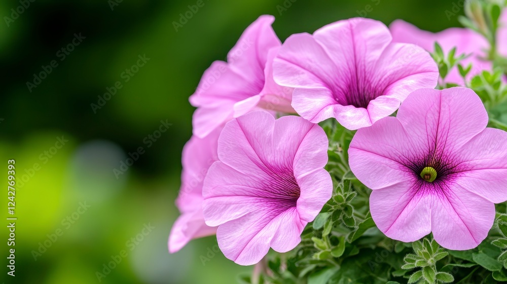 Delicate Pink Petunias Blooming in Beautiful Garden Setting Delicate Pink Petunias Blooming in Beautiful Garden Setting
