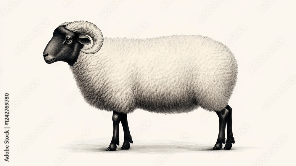 Fototapeta premium Realistic Illustration of a Sheep with Detailed Texture and Shadowing