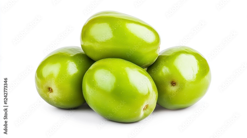 Fresh Green Olives Displayed on White Background with Natural Shine Fresh Green Olives Displayed on White Background with Natural Shine