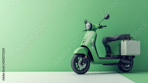 3D Illustration of a Green Moto Scooter Carrier with a Stylish Design in a Minimalist Setting