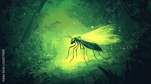 Luminous Insect Glowing in a Verdant Forest Setting photo