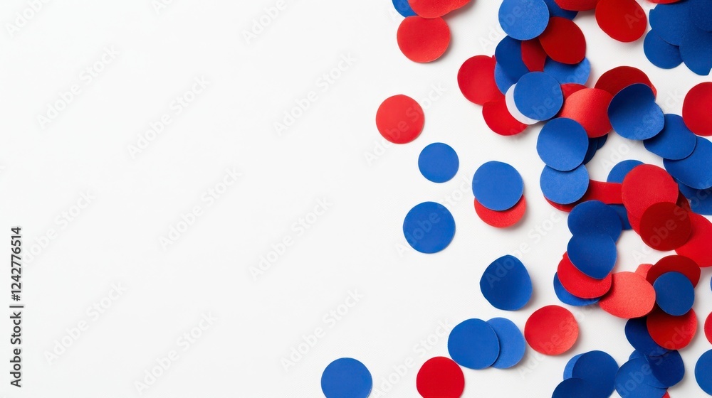 Fototapeta premium Colorful Red and Blue Paper Confetti on White Background