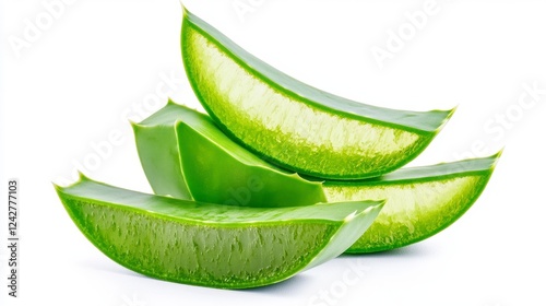 Wallpaper Mural Fresh Green Aloe Vera Slices on a White Background for Wellness Use Torontodigital.ca