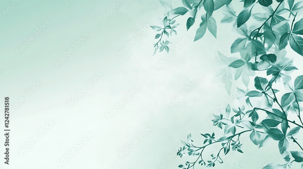 Teal leaves, misty background, nature banner Teal leaves, misty background, nature banner