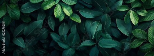 Lush green foliage backdrop, nature texture, website banner