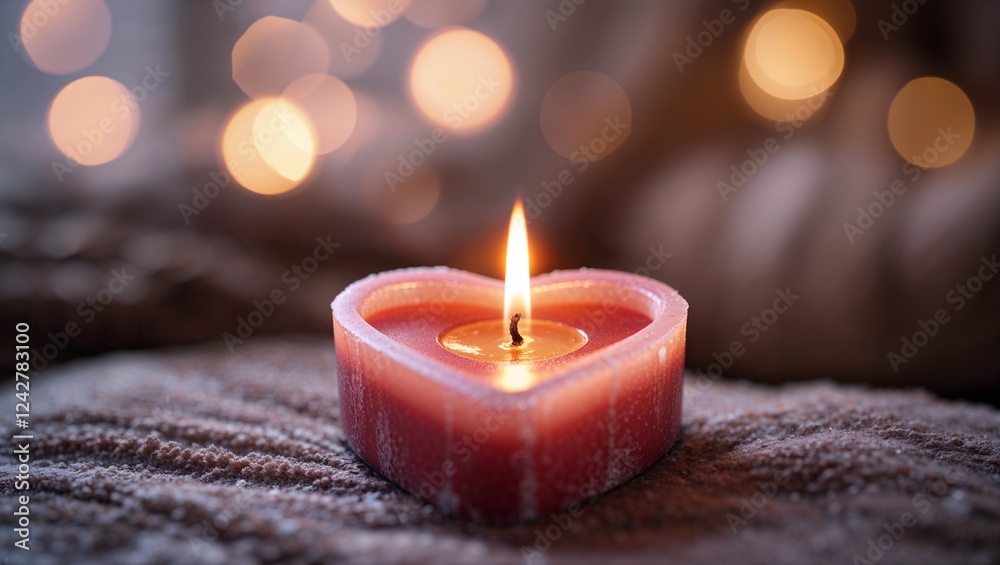 Romantic Heart Candle Burning with Cozy Warm Glow Romantic Heart Candle Burning with Cozy Warm Glow