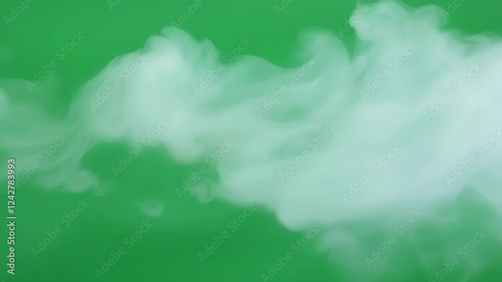 Layers of mist overlap each other creating depth and dimension against the flat green surface. Green screen chromakey