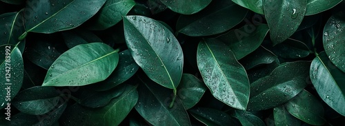 Lush Green Leaves Dewdrops Nature Background