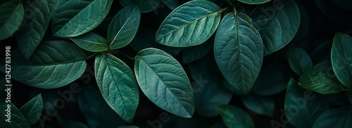 Lush green leaves, close-up, dark background, nature texture, website banner