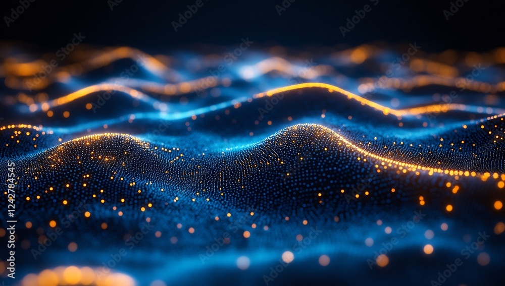 Obraz premium Abstract Digital Landscape: Waves of Light and Data