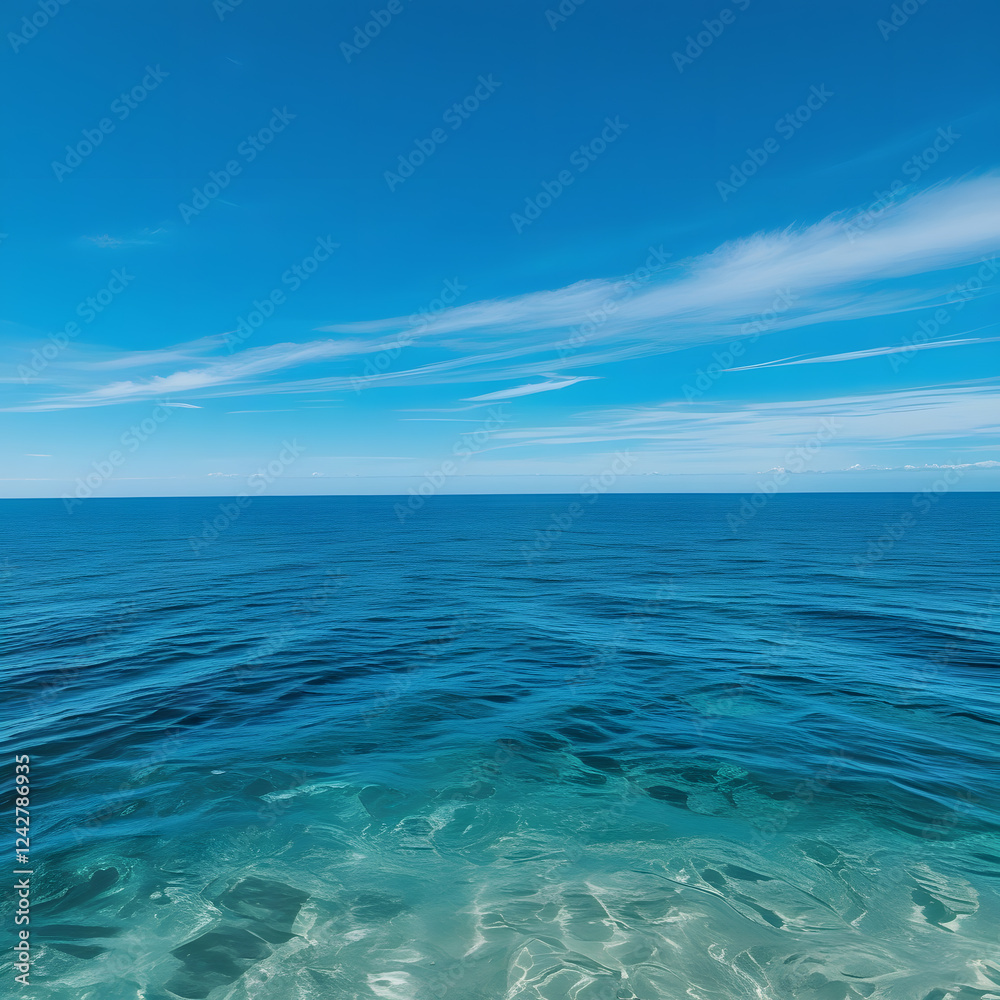Obraz premium Immerse yourself in the timeless beauty of the ocean under a clear sky. This stunning image captures the deep blue waters stretching endlessly to the horizon