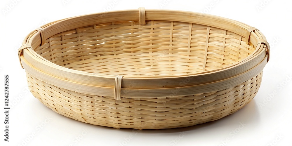 Empty Bamboo Zaru Soba Basket on White Background - Japanese Noodle Dish Serving Plate Empty Bamboo Zaru Soba Basket on White Background - Japanese Noodle Dish Serving Plate