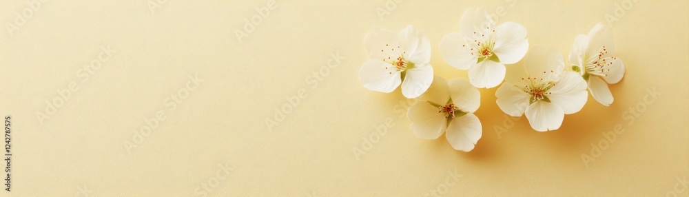 Delicate White Blossoms on Pale Yellow Background Delicate White Blossoms on Pale Yellow Background