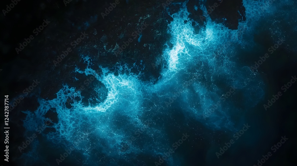 Obraz premium Vibrant cosmic nebula, swirling blue and teal gases in a dark expanse, evokes wonder and mystery in space exploration.