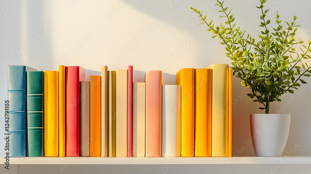 Obraz premium Colorful Bookshelf With Plant Decorates A Room