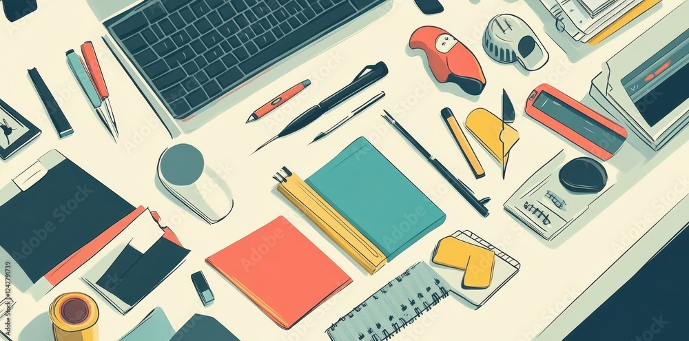 A Colorful Collection Of Office Supplies On A Desk A Colorful Collection Of Office Supplies On A Desk