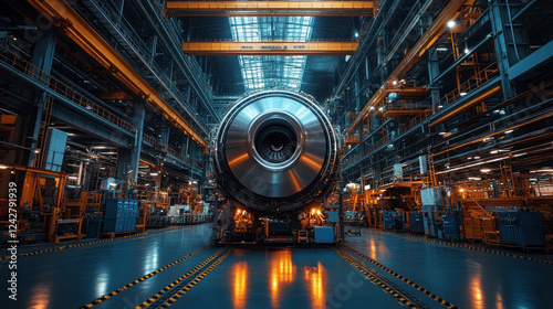 A manufacturing plant producing electric airplane engines, representing the forefront of aviation technology