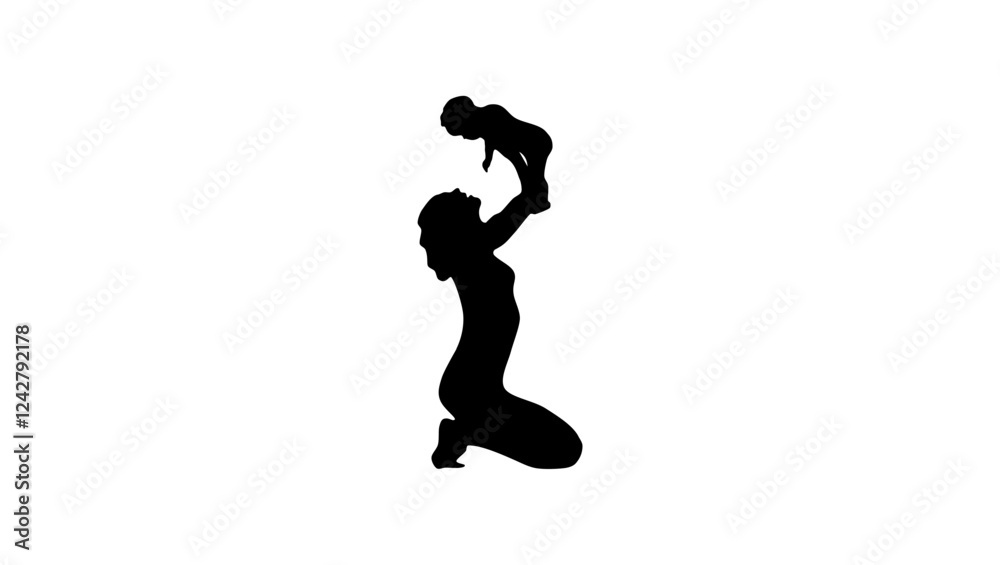 Mother Holding Baby symbol, black isolated silhouette Mother Holding Baby symbol, black isolated silhouette