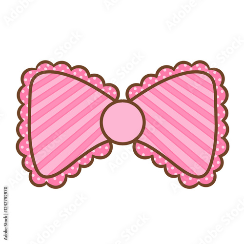 Pink Colored Ribbon Illustration With Scalloped Edge And Striped Texture