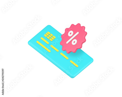 Banking service sale credit debit card special offer 3d icon realistic vector illustration. Financial money payment savings currency investment bank account exchange price off discount