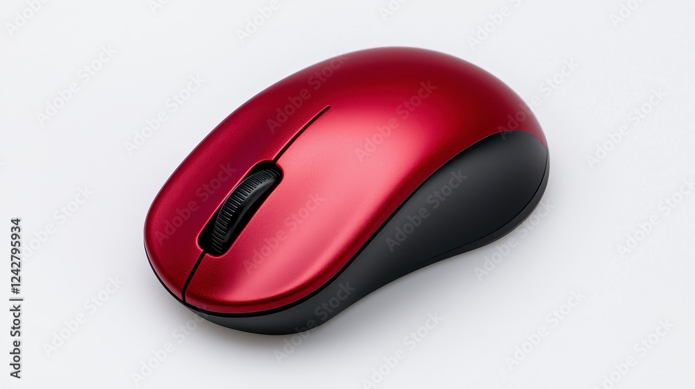 Sleek Red and Black Wireless Computer Mouse on White Background Sleek Red and Black Wireless Computer Mouse on White Background