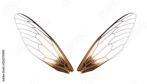 Cicada wings, isolated against a white background.