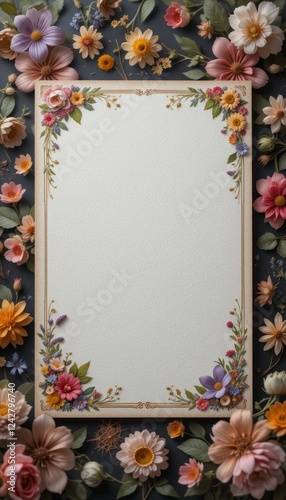 A frame of colorful spring flower with copy space for text, featuring floral design like flowers, leaves, perfect for a spring, valentine photo