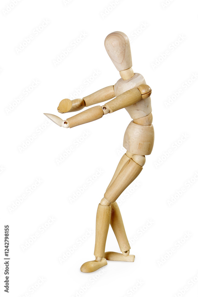 Wooden doll model, isolated on a white background. Wooden doll model, isolated on a white background.