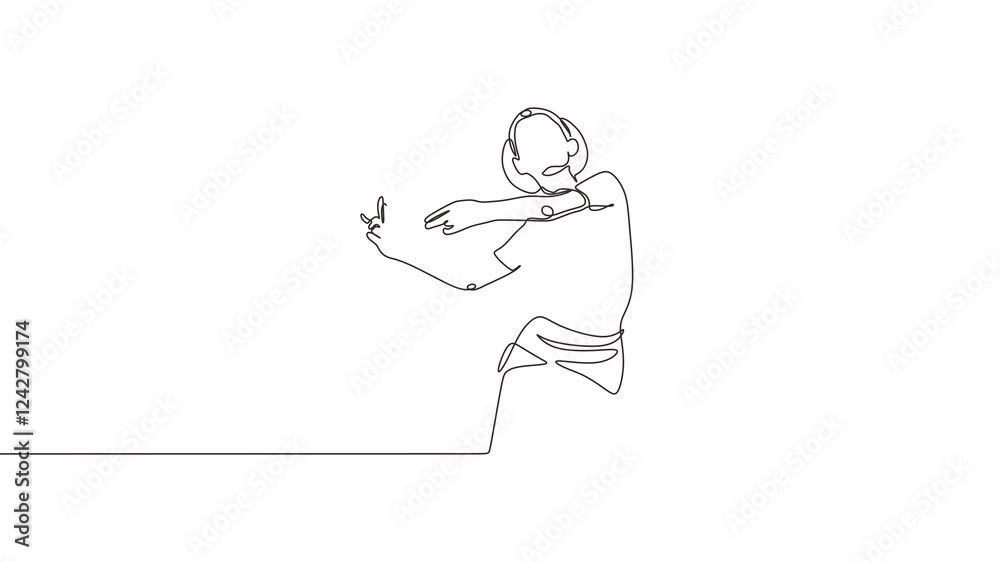 Continuous one line drawing animation of Indian dancer. Young girl or woman dancing with traditional dress. Animation video