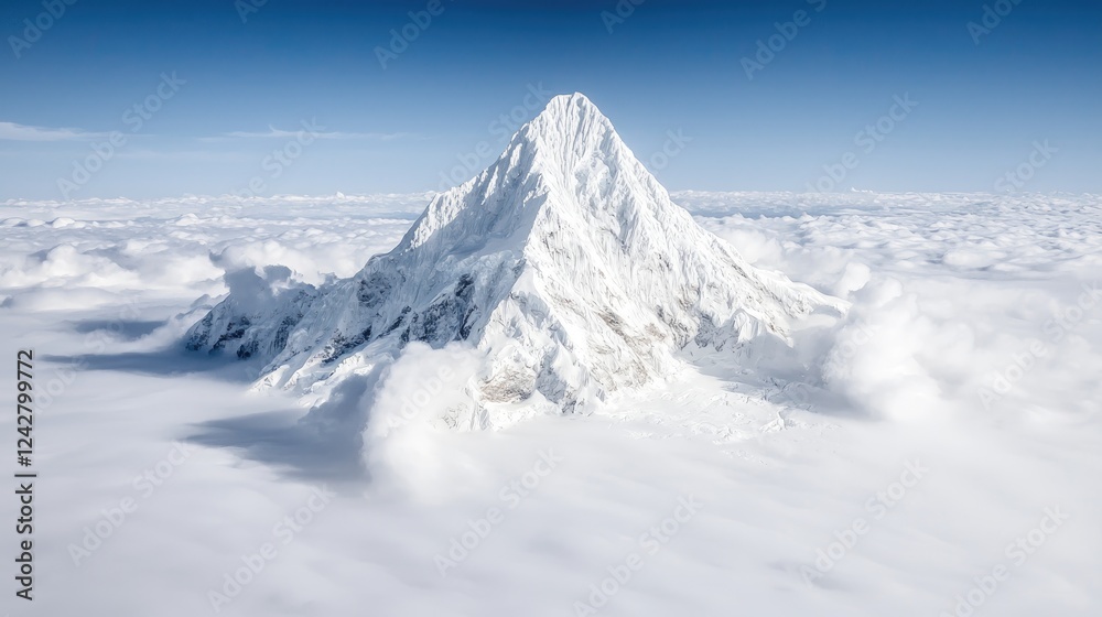 Snowy peak above clouds; aerial view Snowy peak above clouds; aerial view