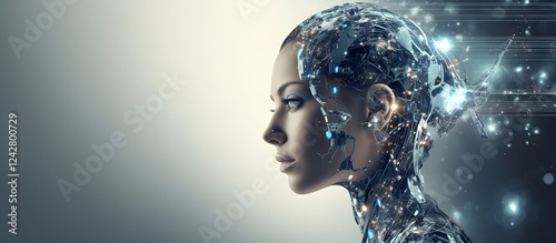 robot woman with artificial intelligence circuits