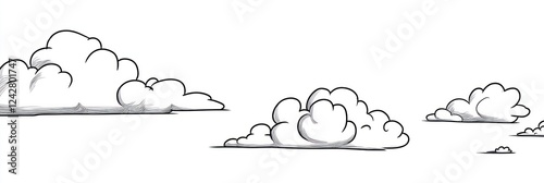 Hand Drawn Cloudscape Illustration Featuring Several Fluffy Clouds