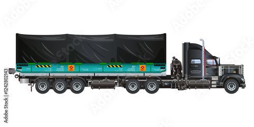 Semi Truck long pickup covered cargo car vehicle realistic vector illustration