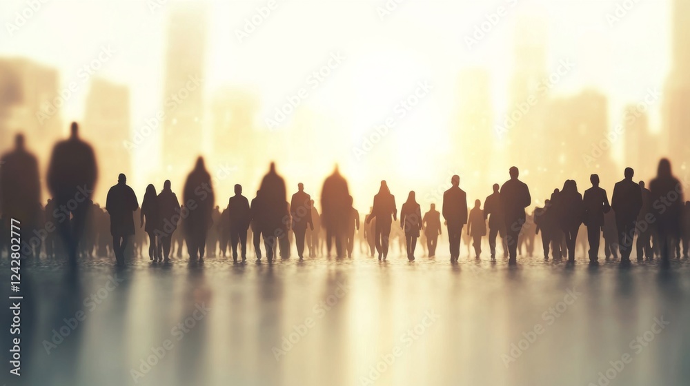 Fototapeta premium City Crowd Walking Sunset