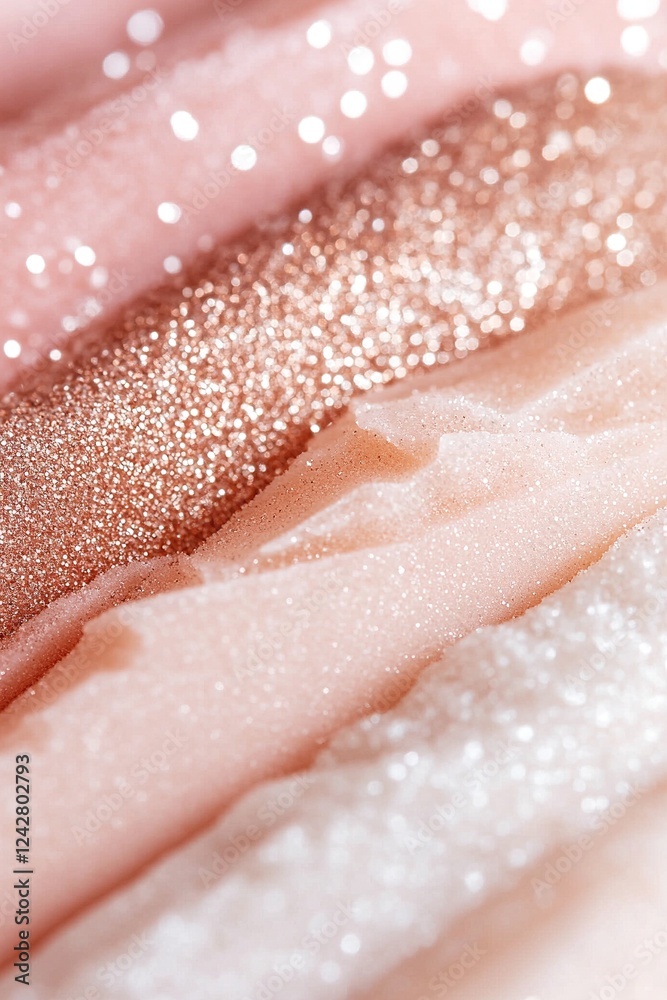Fototapeta premium A smooth gradient showcases pastel tones of rose gold, champagne, and pearl, enhancing the luxurious look with fine glitter particles scattered throughout for added elegance