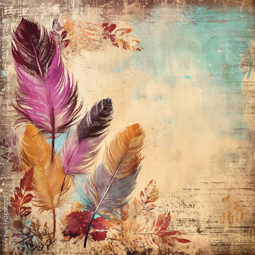 Boho Scrapbook Paper Vector Illustration – Aesthetic Vintage Collage Background