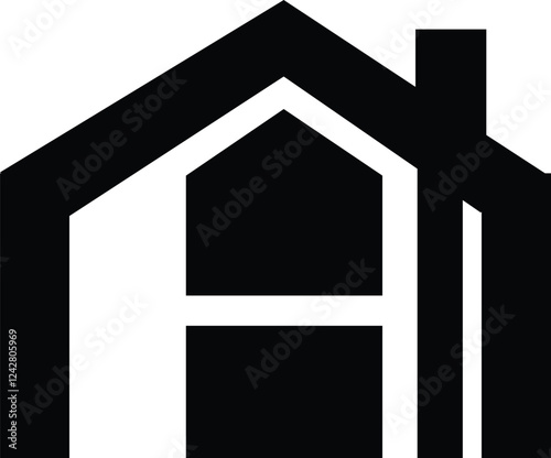 Simple Black Logo Icon of a House, This is a minimalist, black silhouette of a house Logo Icon