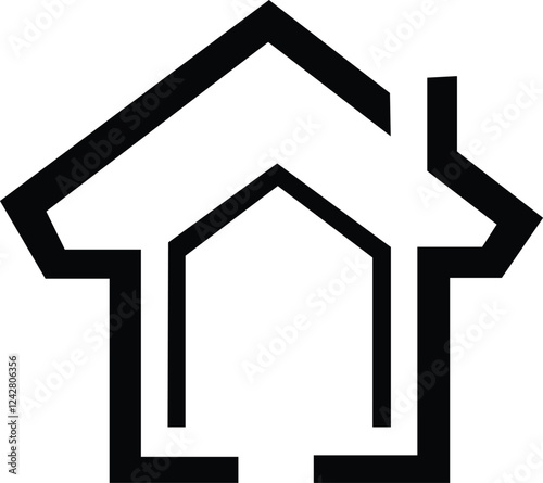 Simple Black Logo Icon of a House, This is a minimalist, black silhouette of a house Logo Icon