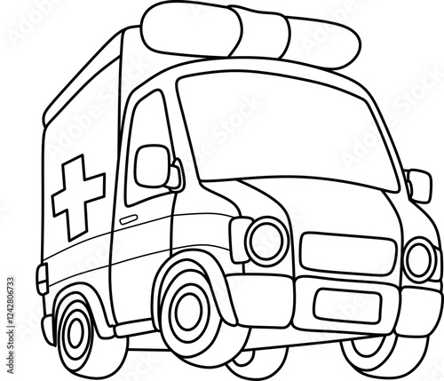Ambulance cartoon coloring book page