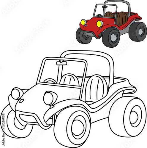 Dune buggy cartoon coloring book page