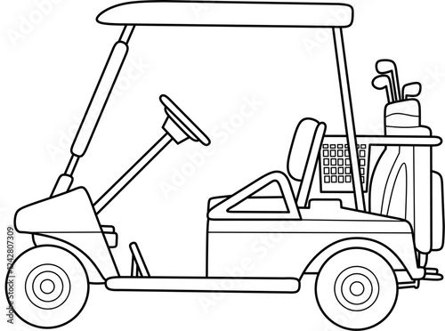 Golf cart cartoon coloring book page