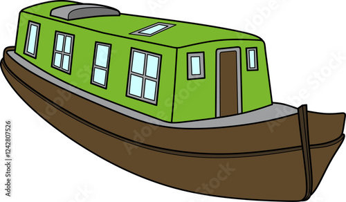 Narrow boat cartoon coloring book page