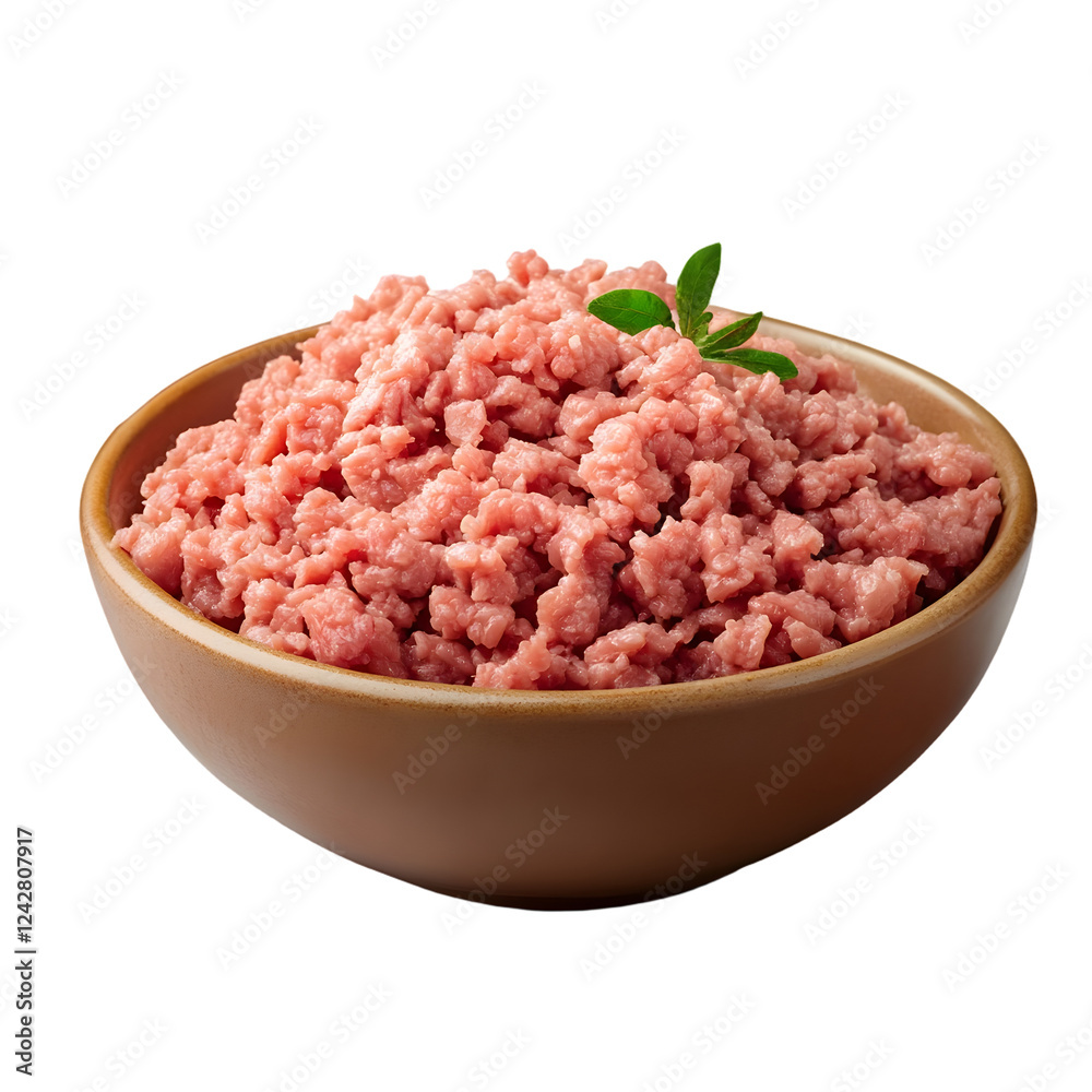 Ground Beef with Fresh Parsley in a Bowl Isolated on Transparent Background Ground Beef with Fresh Parsley in a Bowl Isolated on Transparent Background