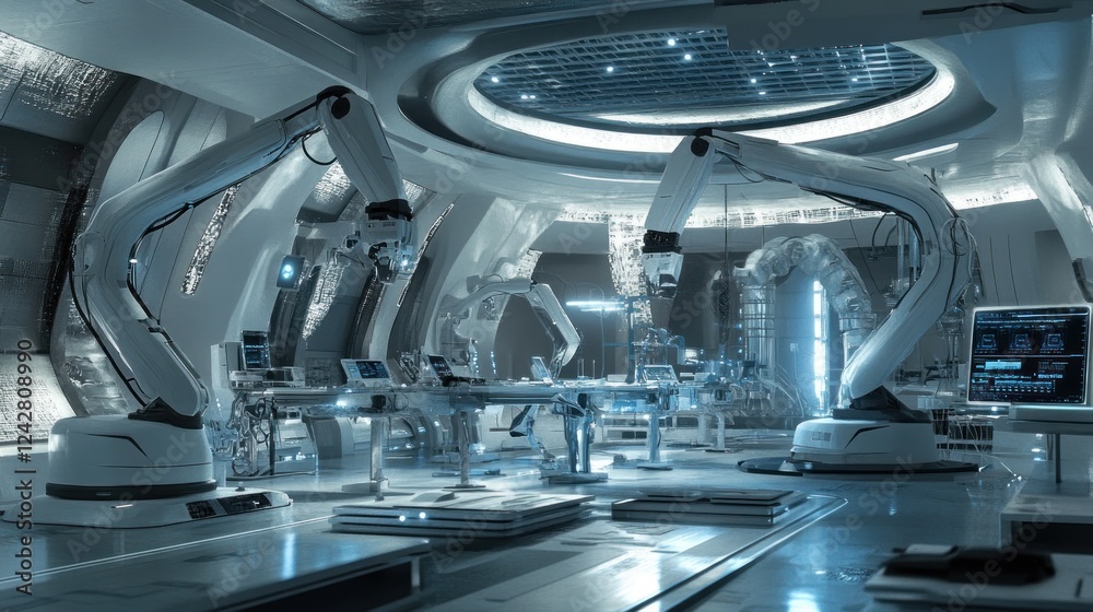 Futuristic Laboratory With Advanced Robotic Arms And Technology Futuristic Laboratory With Advanced Robotic Arms And Technology