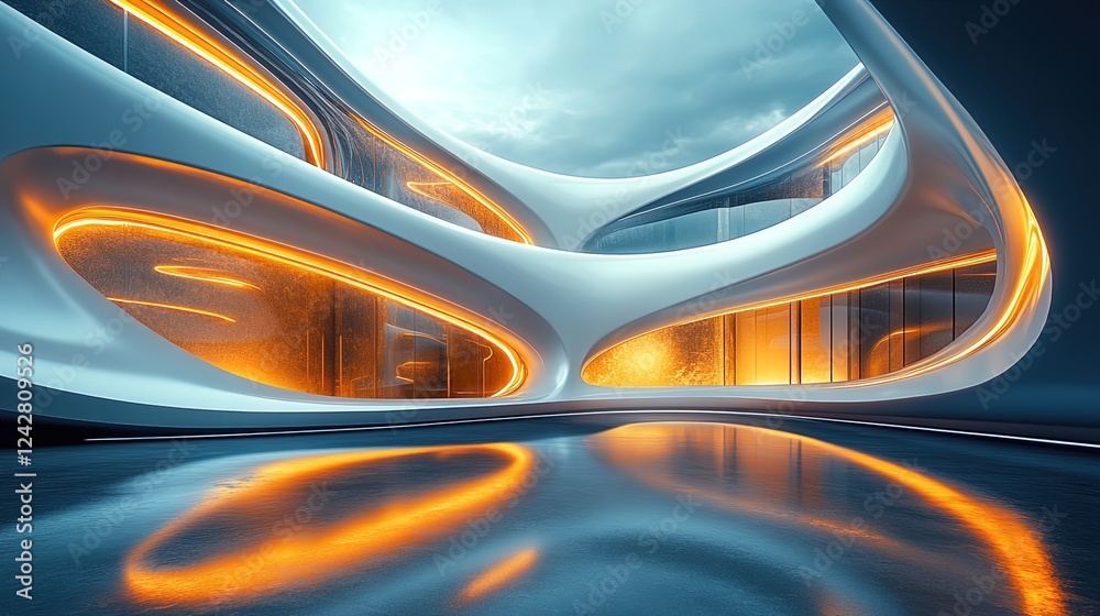 A futuristic design with smooth iron curves and neon blue highlights A futuristic design with smooth iron curves and neon blue highlights