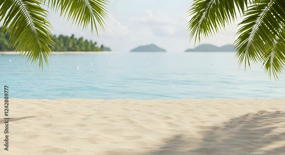 Fototapeta premium Tropical Beach Scene with Palm Trees and Ocean View