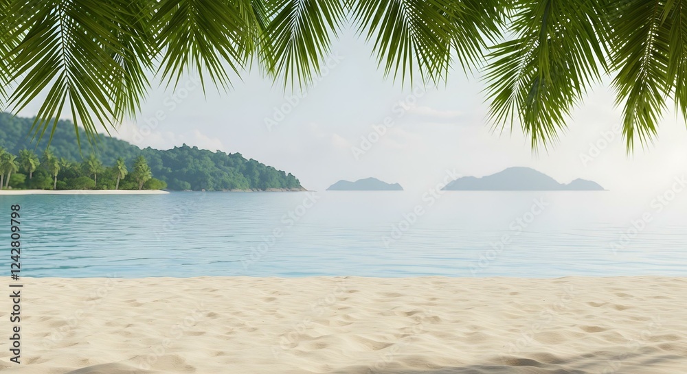 Tropical Beach Scene with Palm Trees and Calm Ocean Tropical Beach Scene with Palm Trees and Calm Ocean