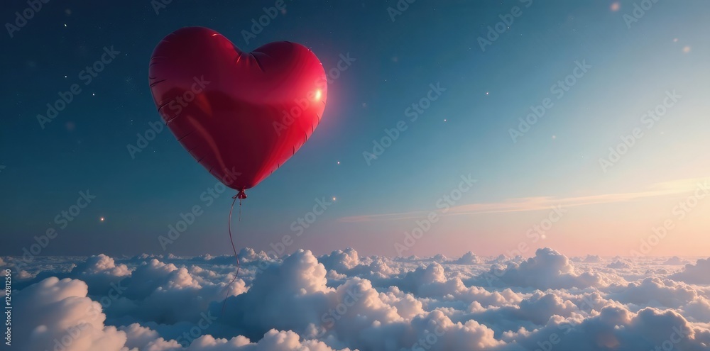 Fototapeta premium Heart-shaped balloon appears as an isolated speck in vast empty space, balloon, calm