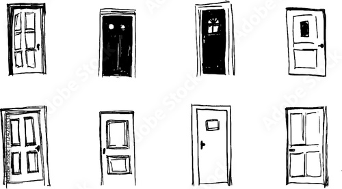 Collection of Hand-Drawn Doors in Various Styles